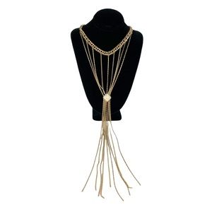 Freely Bloom faux opal gold bolo tassel choker necklace with chain fringe